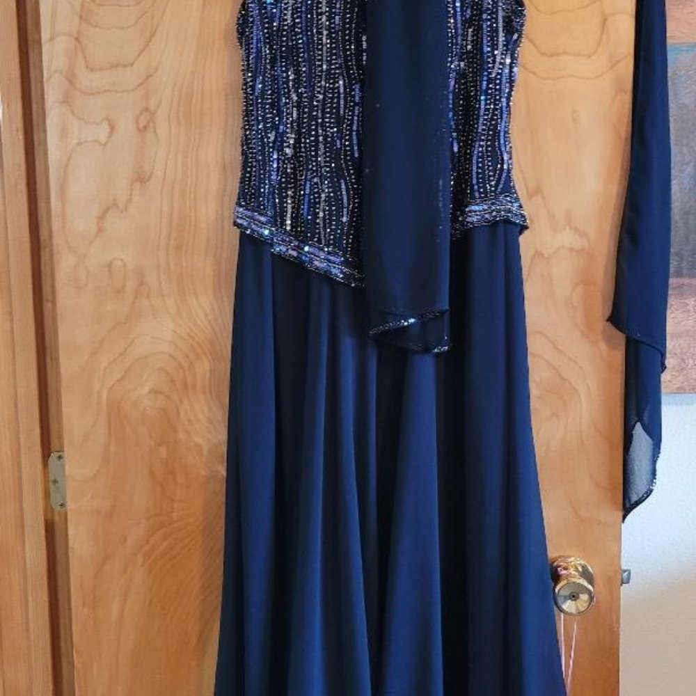 Gorgeous Navy Sequin Sleeveless Chiffon Gown